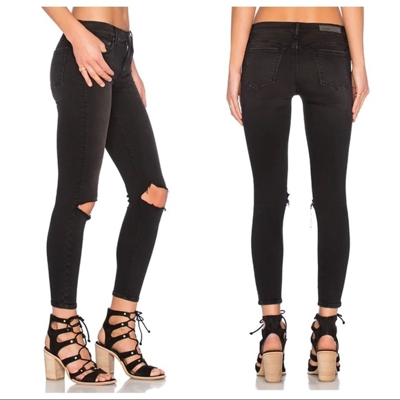 GRLFRND Candice ripped black stretch skinny jeans ankle jegging 27P 27 petite - Picture 5 of 16